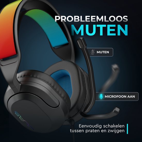 JLab Nightfall Gaming Headset met Microfoon - Headset PS5 - Koptelefoon met microfoon - Headset geschikt voor Laptop, PC, PS5, XBOX en Nintendo Switch - Verwisselbare Hoofdband