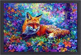 Vos schilderij - Dieren schilderijen - Schilderij op canvas Bloemen - Landelijke schilderijen - Muurdecoratie canvas met baklijst - Kunstwerken schilderij canvas met baklijst 90x60 cm