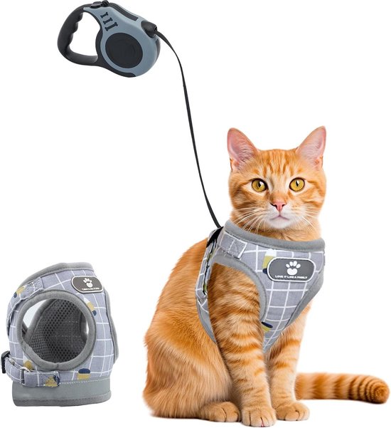Tactische grote kattenharnas en riemset, verstelbaar ontsnappingsbestendig wandelend kattenvest met handvat, gemakkelijk te bedienen