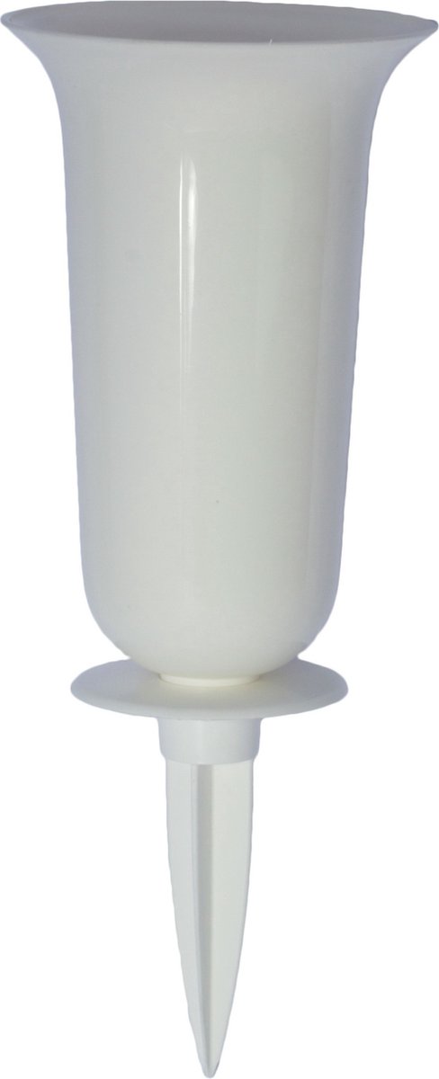 Form Plastic Grafvaas - kunststof - wit - H37 cm - decoratie - bloemenvaas voor herdenkingsplaats/kerkhof - kelk op prikker