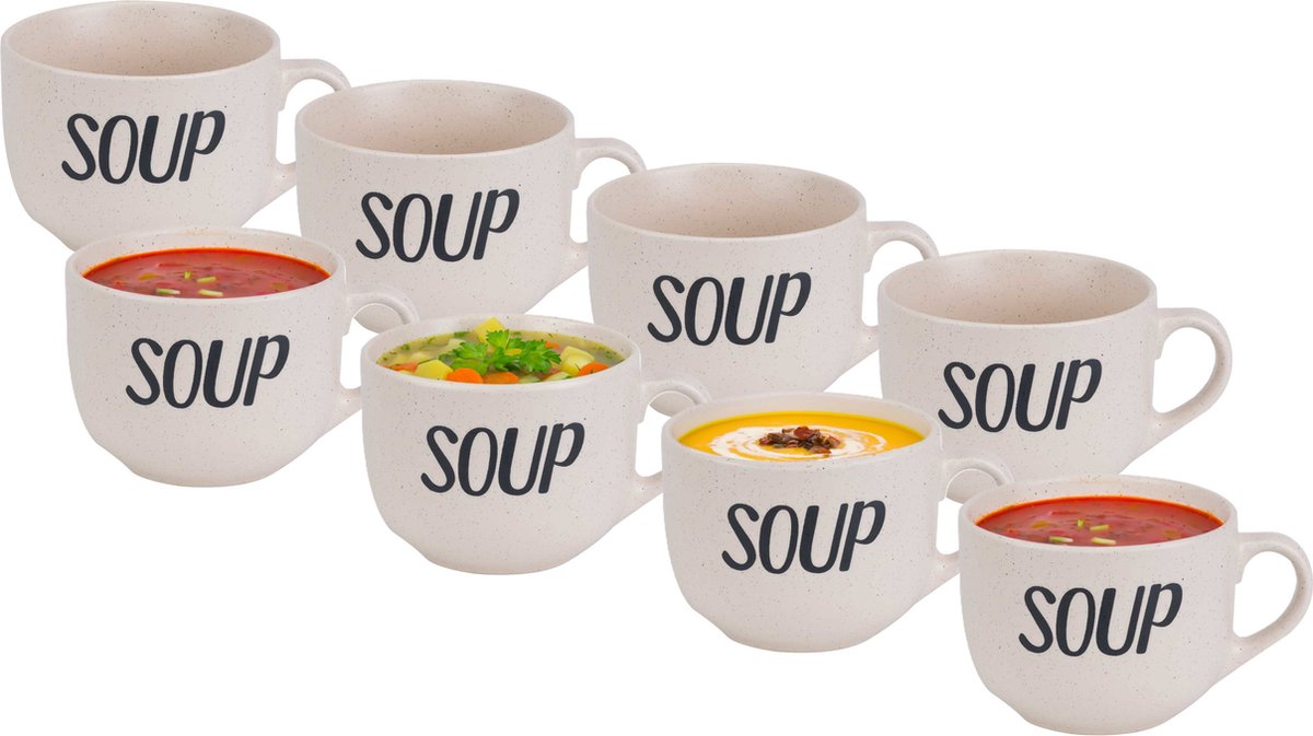 Cosy & Trendy Soepbekers/soepkommen - 8x - creme wit - 11 cm - 510 ml - keramiek