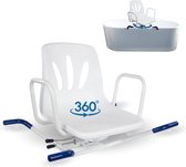 Mobiclinic Lago - Badkuipstoel roterend - Draaibare badstoel - Douchezitje - Badstoel - Voor senioren - Anatomische rugleuning - Met armleuningen - Roestvrij staal