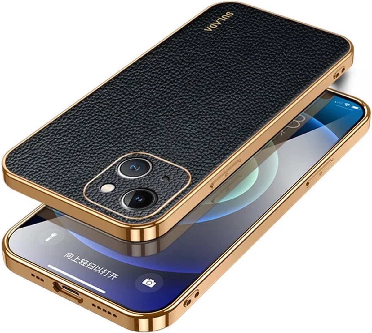 Sulada - PU Leather Coated PC+TPU - iPhone 15 Plus - Backcover - hoesje - Zwart