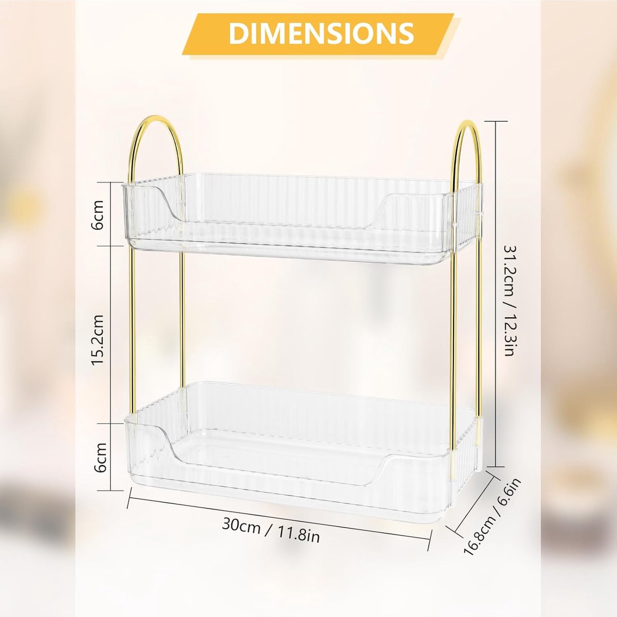 Make-up organizer 2 lagen rechthoekige cosmetica-organizer make-uptafel organizer badkamerorganizer parfumorganizer multifunctionele cosmetica-opslag (transparant)