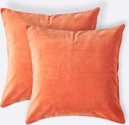 Homescapes Lot de 2 Housses de coussin en velours Orange, 40 x 40 cm