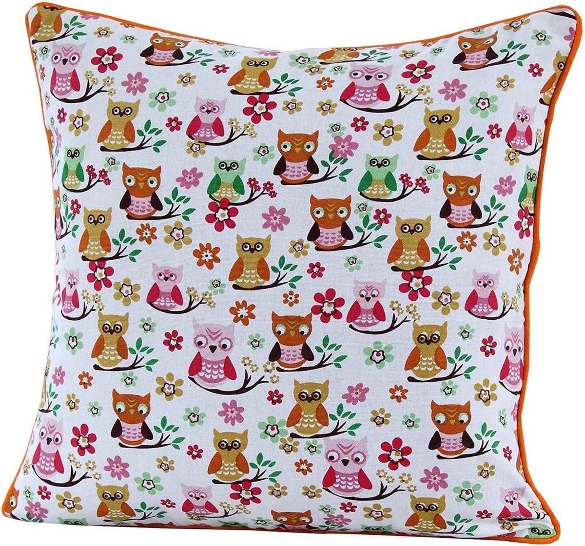 Homescapes Katoenen Uil Kussenhoes 60 x 60 cm Oranje, Roze, Groen, Wit