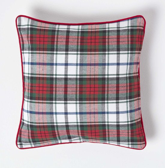 Homescapes Housse de coussin à carreaux écossais Rouge et Vert, 45 x 45 cm