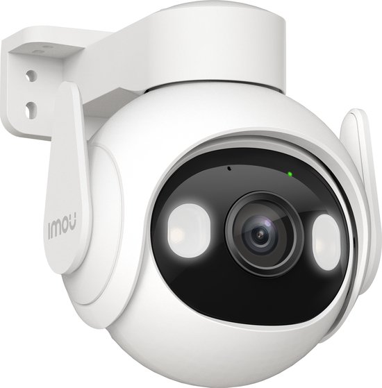 Witte Imou Cruiser 2 beveiligingscamera met zwarte lens en twee ronde lichten.
