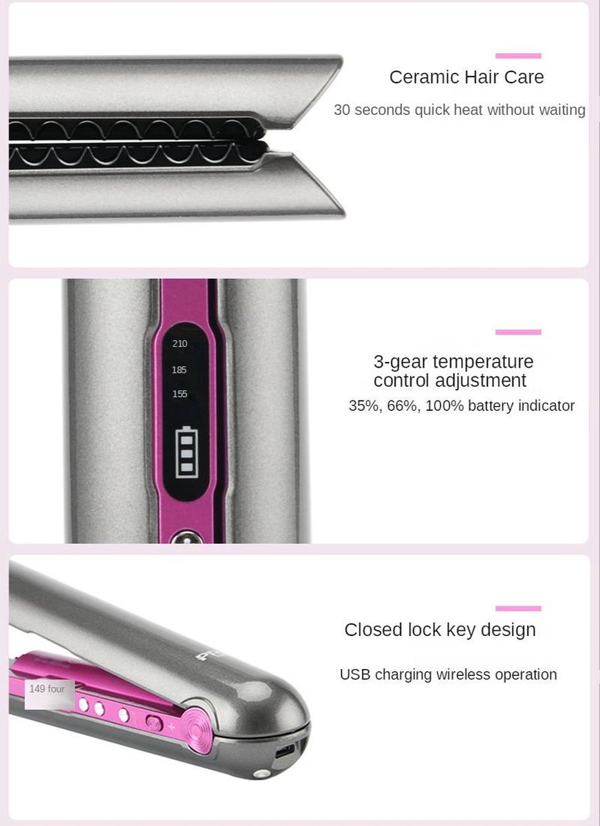 Viatel Mini Draadloze Stijltang Usb Oplaadbaar - afbeelding 3