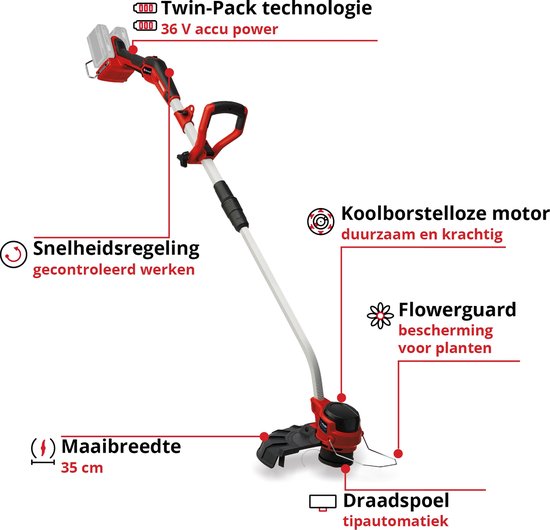 Einhell Accu Grastrimmer GP-CT 36/35 Li BL Solo - Power X-Change - 36 V/Li-ion - Maaidiameter: 35 cm - Elektrische toerentalregeling - Draagriem - Excl. accu en lader van Merkloos	 — afbeelding 2