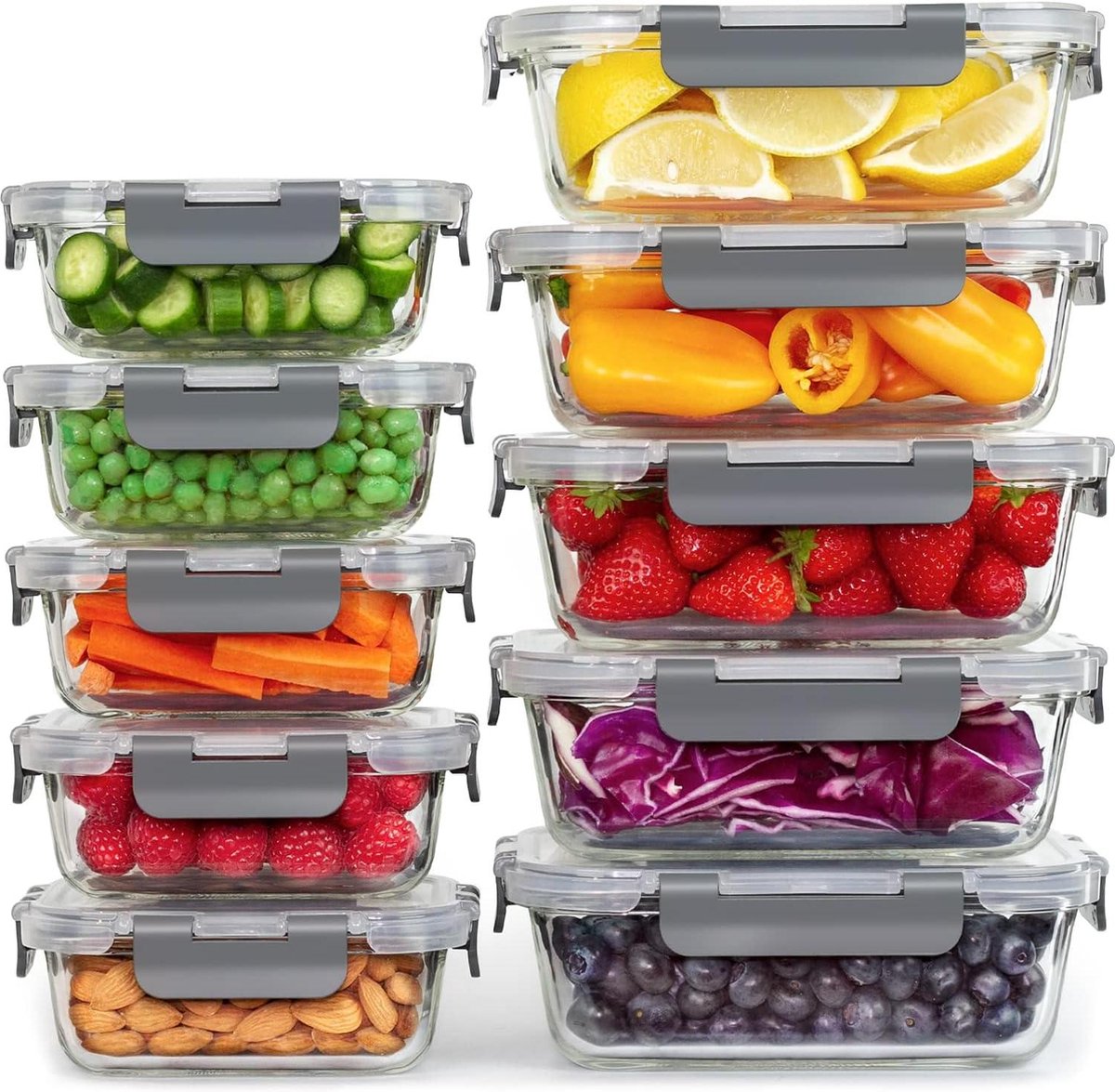 Vershoudbakjes van Glas [10 Stuks] Gezonde Maaltijd Vershoudbakjes met Luchtdichte Deksels Luchtdicht en Lekdicht BPA-Vrij 10 Deksels en 10 Vershouddozen Meal prep bakjes