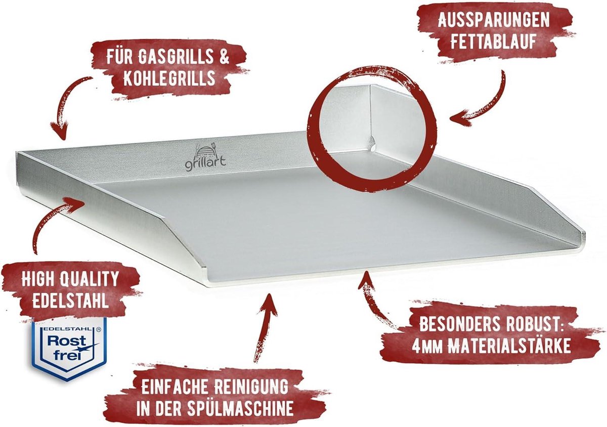 AMZBBQ® Premium plancha set - 40 x 30 cm - ca. 5 mm massief roestvrij