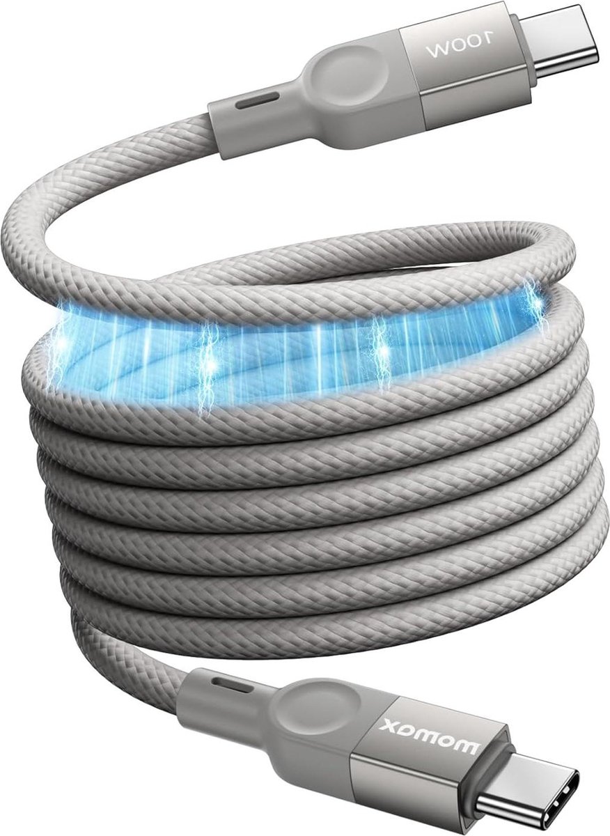 Image of 100 W magnetische USB-C naar USB C 2 m snellaadkabel van gevlochten nylon - compatibel met i_Phone voor i_Pad Mac_Book