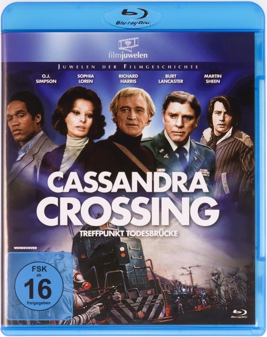 Blu-ray hoes voor de film "Cassandra Crossing" met hoofdrolspelers en FSK 16 logo.