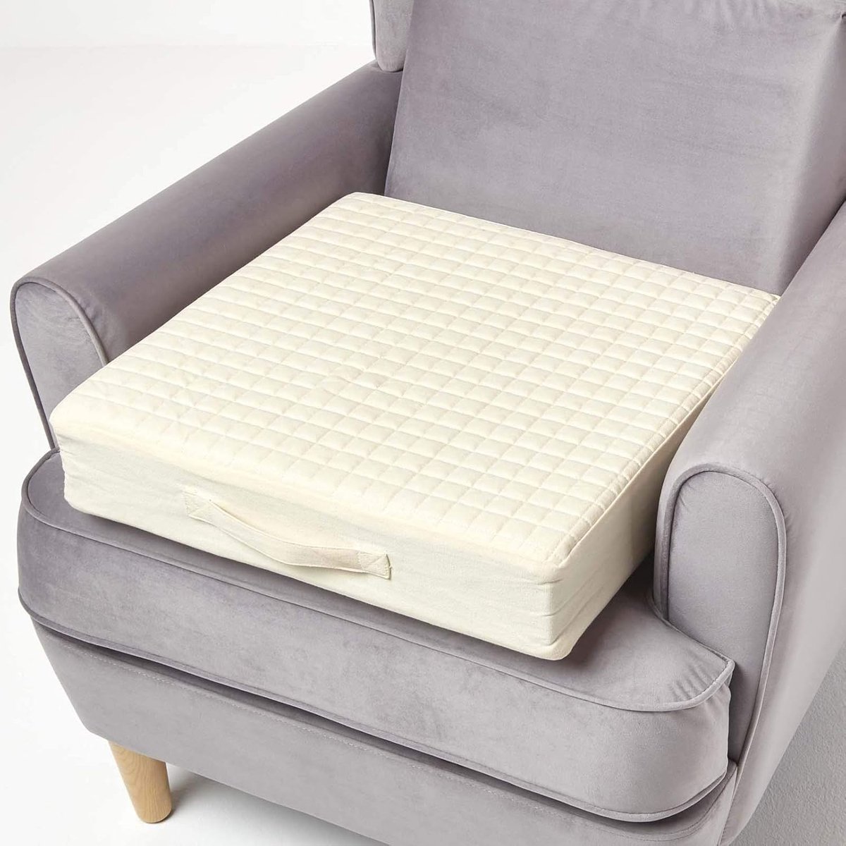 Homescapes Orthopedisch katoenen fauteuil zitkussen in crème, 50 x 50 x 10 cm Creme