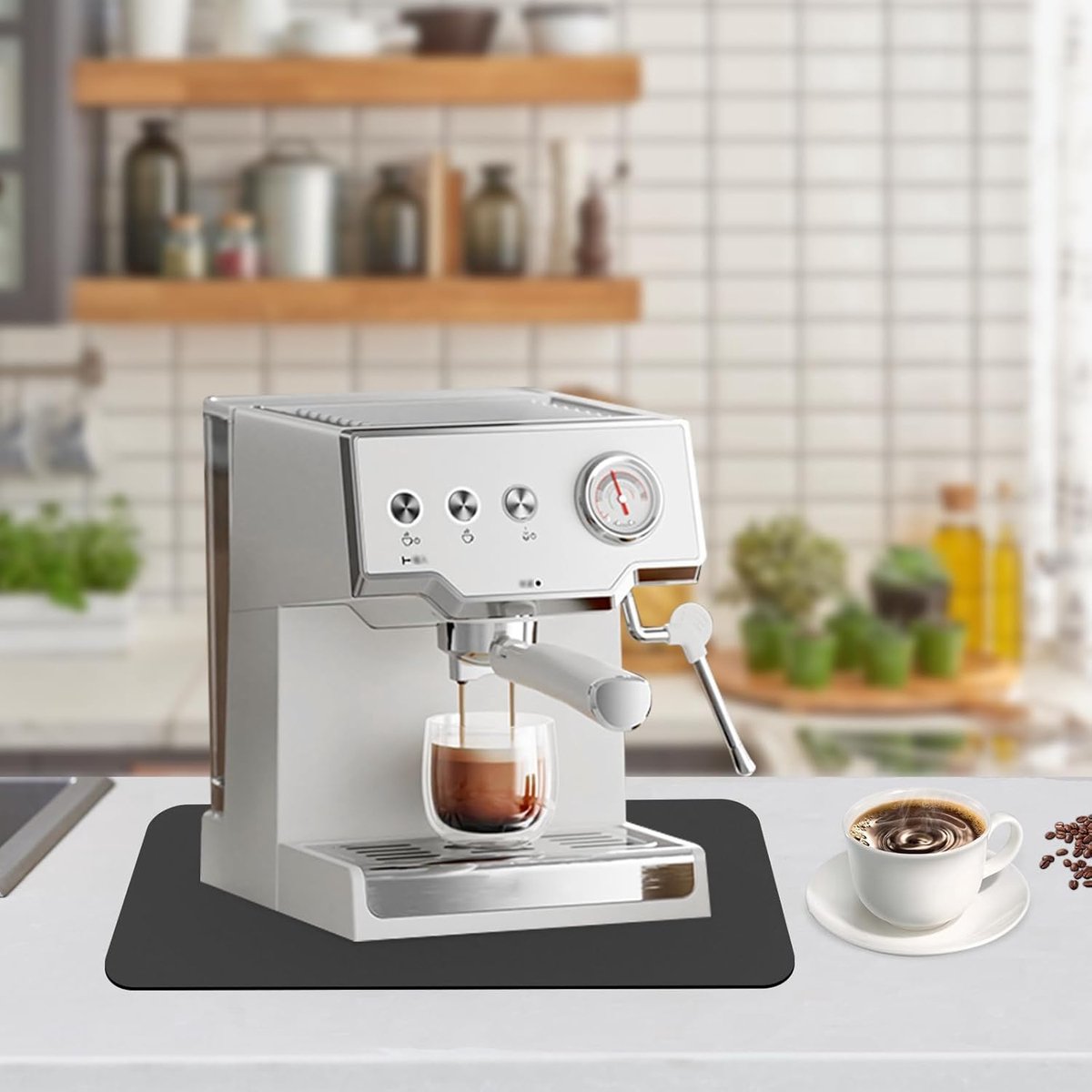 Goedkoopste Koffiezetapparaat afdruipmat, servies, droogmat, koffiemachine, mat, onderlegger, voor keuken, badkamer, aanrecht (30 x 40 cm, donkergrijs