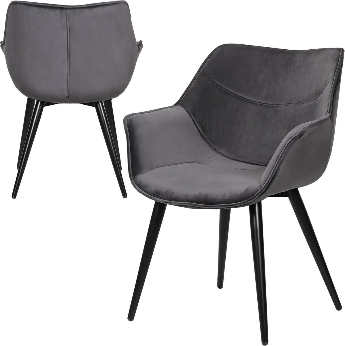 SteeFly Luxe gestoffeerde eetkamerstoel- Eetkamerstoel Stoel Stoelen Grijs 1st. zithoogte 44cm