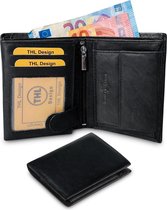 THL Design - Portemonnee Heren – Portefeuille Heren / Dames - Billfold Hoog – Staand Model - Echt Leer Zwart