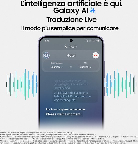 Écran du Samsung Galaxy S24 avec la fonction 'Live Translate' pour la traduction en direct.