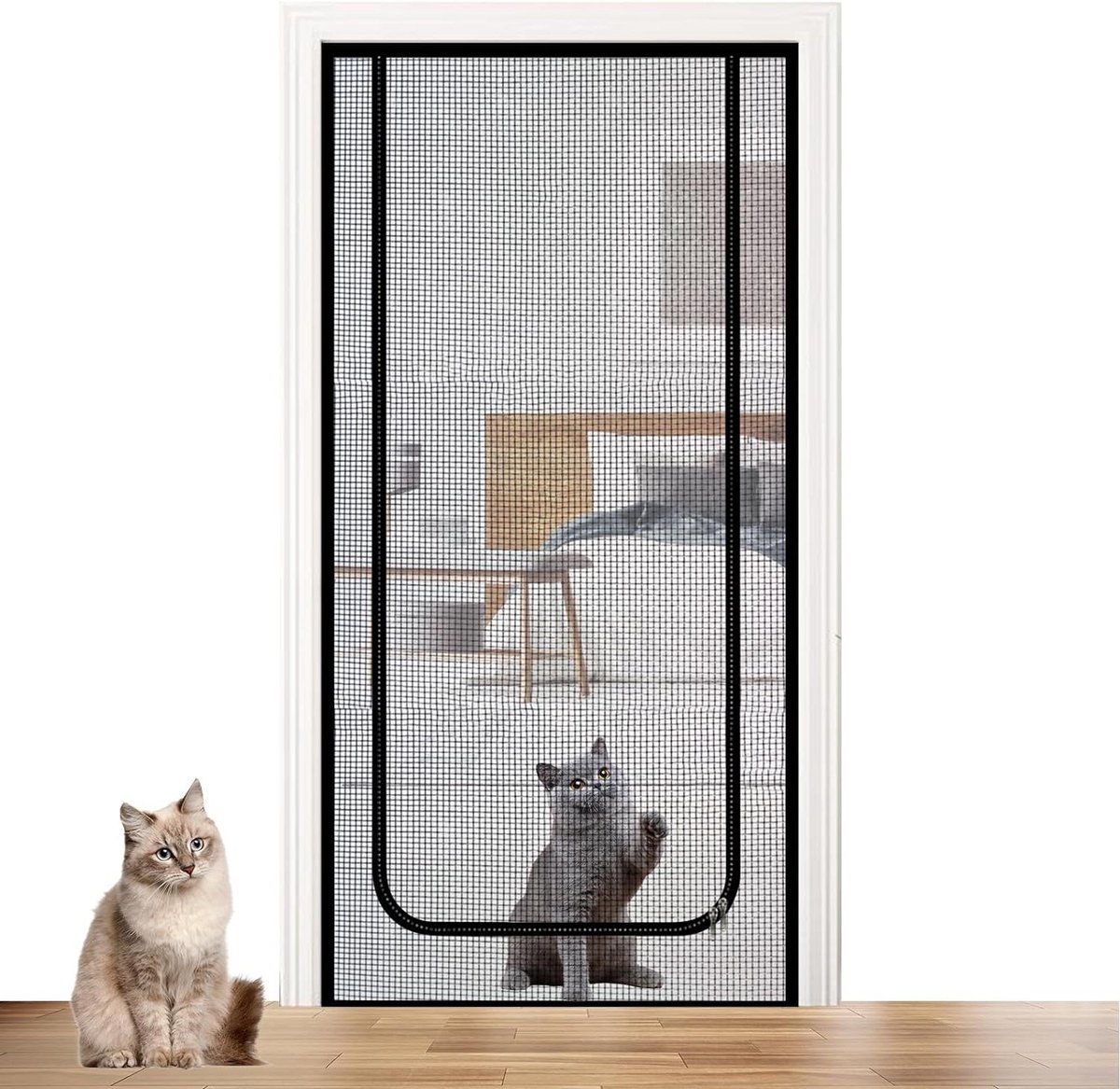 Huisdieren Kattennet Voor Balkon Kattengaasdeur Met Ritssluiting Veilige Mesh-Deur Voor Huisdieren Kattenrooster Voor Balkondeur 90 x 210 cm Kattennet Balkon