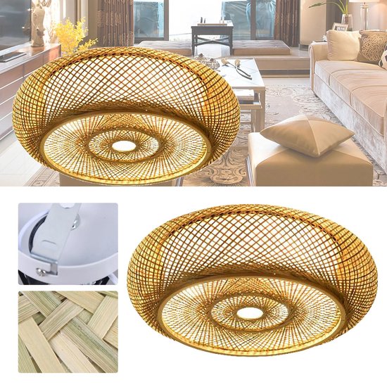 Plafondlamp Bamboe - Plafonnière - Handgeweven Rotan Bamboe Lamp - 40cm - Japanse Bamboe - Duurzaam - Rustiek - Lamp - Woonkamer - Hal - Slaapkamer - Vintage
