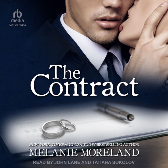 De cover toont een close-up van een man in een pak, met een vrouw die hem kust. Twee trouwringen liggen op een contract met een pen.