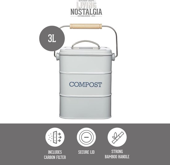 ayacatz Roestvrijstalen compostbak voor compostbak voor aanrecht in de keuken, 1 gallon, keukenprullenbak - Inclusief houtskoolfilter, compostemmer keukenemmer compost met deksel - wit