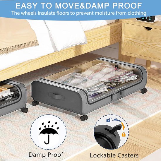2 stuks onderbedcommode, opbergbox met wielen 360