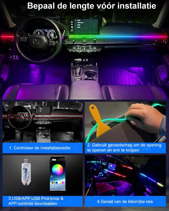 Draadloze LED-verlichting voor auto-interieur - Touch Sensor USB Oplaadlicht, Auto Decor Omgevingslicht voor Autodeur, Bedside, Autodak, Opbergdoos, Fiets
