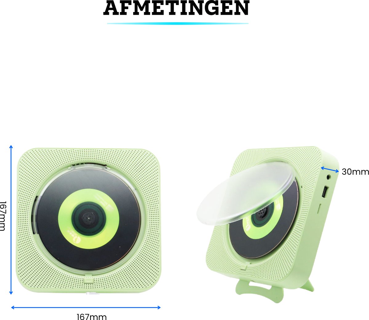 Draagbare cd-speler, Bluetooth-luidspreker, LED-scherm, stereospeler, aan de muur te bevestigen cd-muziekspeler met FM-radio - Groen on