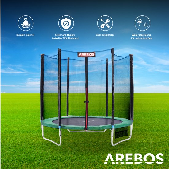 AREBOS Randafdekking voor trampoline | 366 cm | Randbescherming | Veiligheidsmat, 100% UV-bestendig | Scheurvast trampoline accessoires | Groen