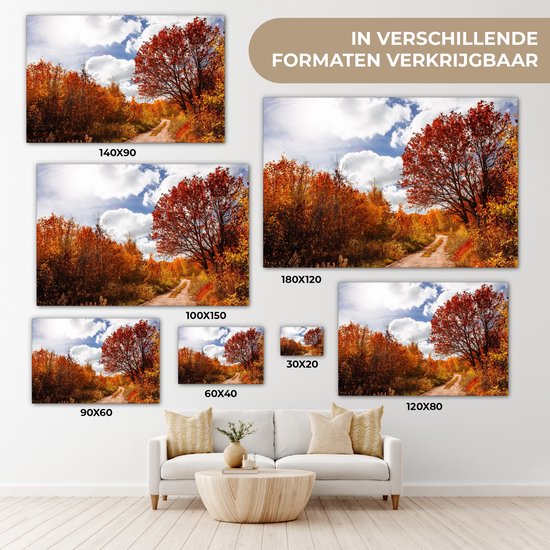 Tableau sur toile Arbre - Chemin - Automne - 30x20 cm - Décoration murale
