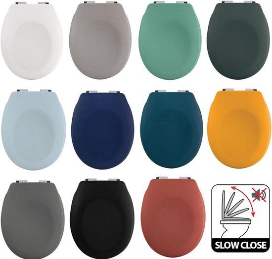 spirella Hoogwaardig ovaal toiletdeksel met matte afwerking en automatische softclose, antibacteriële toiletbril van duroplast en roestvrij staal, blauw spirella Hoogwaardig ovaal toiletdeksel met matte afwerking en automatische softclose, antibacteriële toiletbril van duroplast en roestvrij staal, blauw
