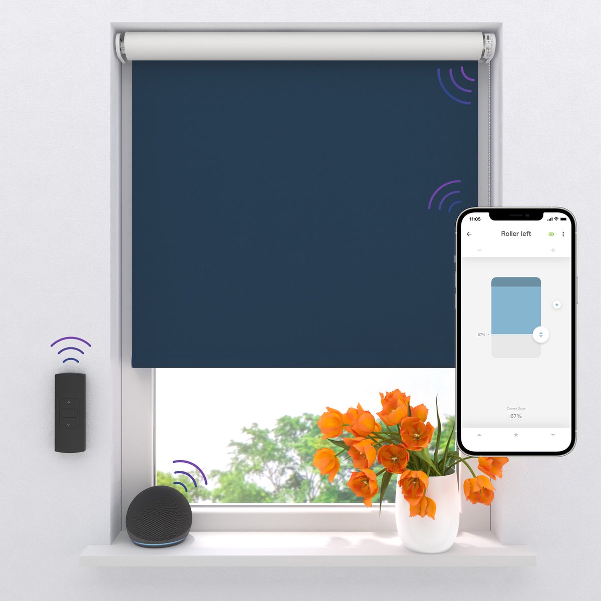 DTCH® Elektrisch Rolgordijn Verduisterend - Easy - Blue - 90 x 190 cm - Motionblinds CMD-02-P