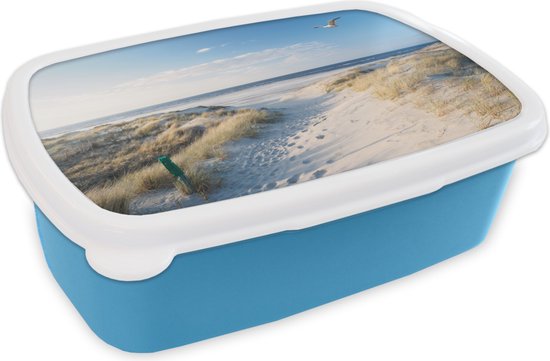 Lunchbox Blauw - Lunchbox - Breadbox - Dune - Mouette - Plage - Mer - Soleil - 18x12x6 cm - Enfants - Garçon