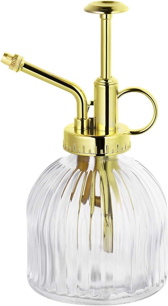 Glazen gieter vintage stijl - plantensproeifles indoor - vetplanten en kamerplanten - transparant en goud