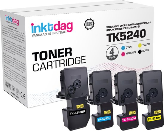 Inktdag Toner compatible met Kyocera 5240, TK-5240, TK5240 4 Stuks multipack (1 x TK-5240K, 1 x TK-5240C, 1 x TK-5240M, 1 x TK-5240Y ) voor Kyocera Ecosys P5026cdw M-5526cdn M-5526cdw P-5026cdn