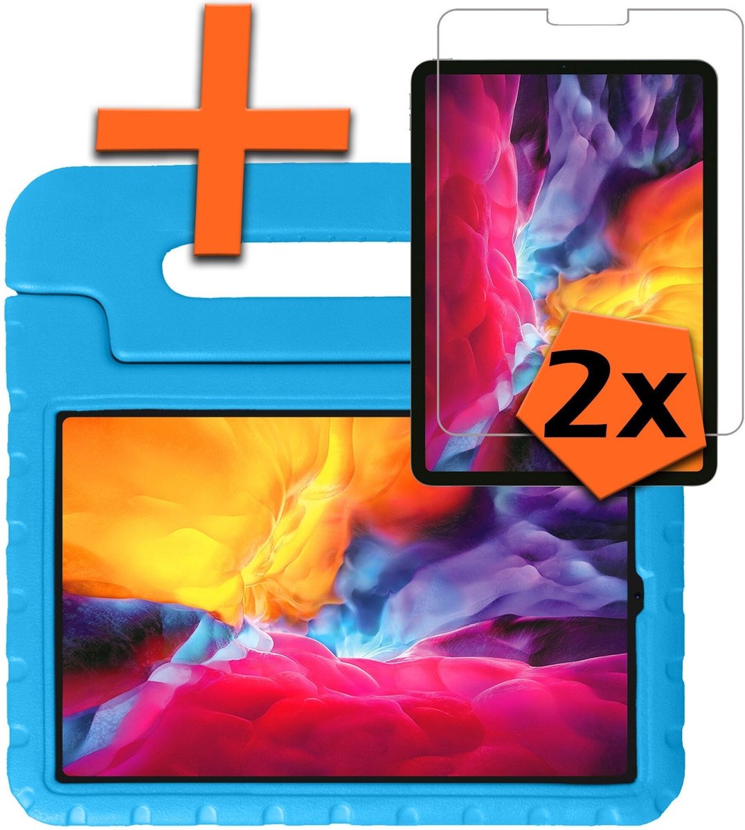 Hoesje - Geschikt voor Apple iPad Pro (2022) - 12.9 inch - Met 2x Screenprotector - Kinderhoes Shockproof Bumper - Kidsproof Case - Tablet Hoes - Kinder Hoes Cover - Blauw