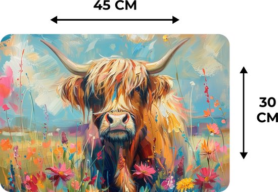 Napperons - 6 pièces - 45x30 cm - Set de table en plastique - Highlander écossais - Nature - Coloré - Fleurs - Sets Assiettes - Décoration pour la table - Accessoires de décoration de table de Cuisine - Tapis en Vinyl - Décoration de table