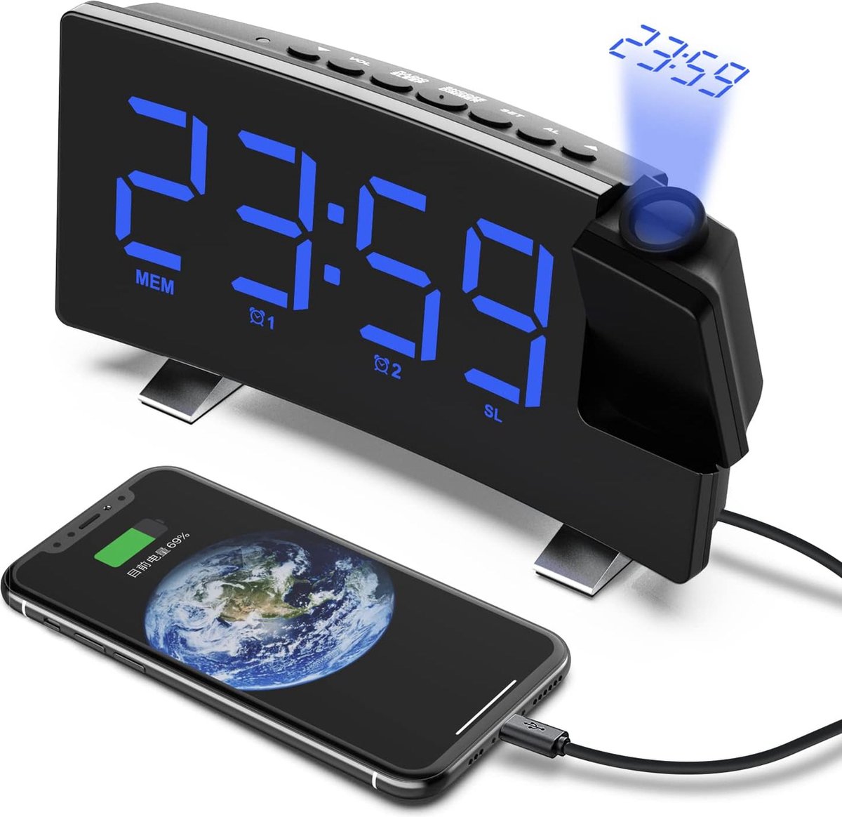 Solacis Wekkerradio Met Projectie - Wekkerradio - Digitale wekker - Wekkerradio kinderen - Wekker met projectie op plafond - Must have!