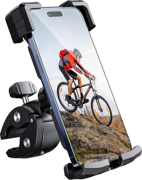 Foto: Telefoonhouder fiets motorfiets stevig en veilig bediening met n hand 360 draaiend vermindert trillingen compatibel met alle iphone series 47 68 telefoonhouder fiets