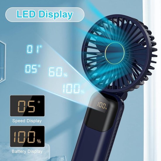 Ventilateur De Poche Rechargeable - Mini Ventilateur Portable 5 Vitesses, Turbo, Autonomie 8.5h, USB-C