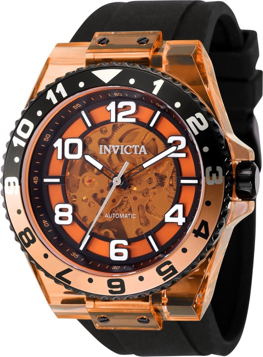 Invicta Speedway 44389 Heren Horloge - Waterdicht - Analoog - Automatisch Uurwerk - Polyurethaan met oranje Wijzerplaat - 48mm