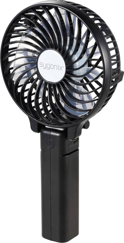 Handventilator Sygonix HP1 met 3 snelheden, oplaadbaar USB-C, inklapbaar, staand en hangend te gebruiken, 8 uur batterij