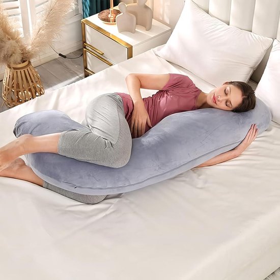 Zwangerschapskussen XXL J-vormig Lichaamskussen Grijs 140 x 80 cm Uitwasbare hoes - Zijslaapkussen Voedingskussen Borstvoedingskussen Body pillow voor Zwangere Vrouwen van Koala Babycare — afbeelding 4