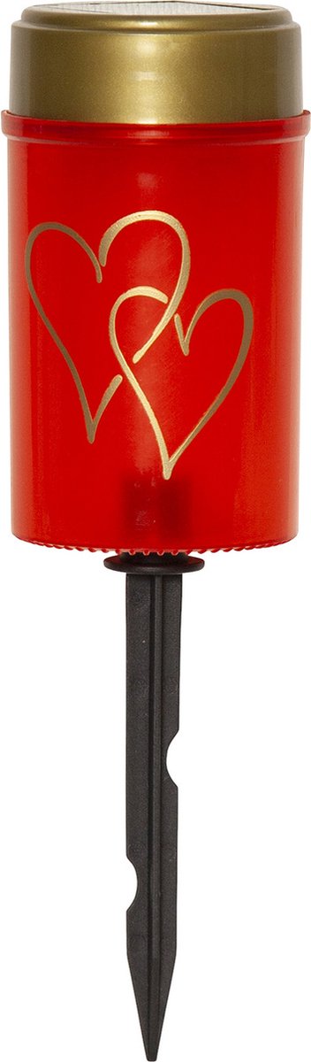 Star Trading solar kaars Hartig, aarde piek, buiten, grafkaars, kaars, decoratie, rood, solar, warm wit, 12 cm