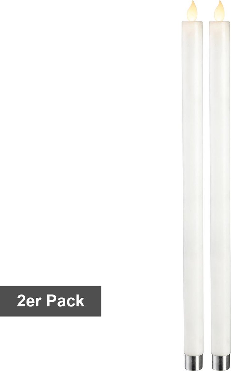 Star Trading kaarsenset M-Twinkle, 2 stuks, tafelkaarsen, was, wit, LED, timer, warm geel, 40 cm