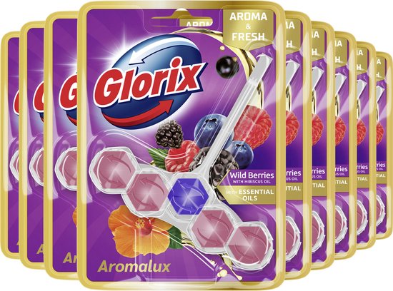 Glorix - WC blokjes - Wild Berries & Hibiscus Oil - 9 Stuks - Voordeelverpakking