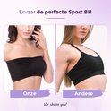Links, een vrouw met zwarte strapless beha. Rechts, een vrouw met een sportbeha met bandjes. 'Onze' en 'Andere' staat op de afbeelding.