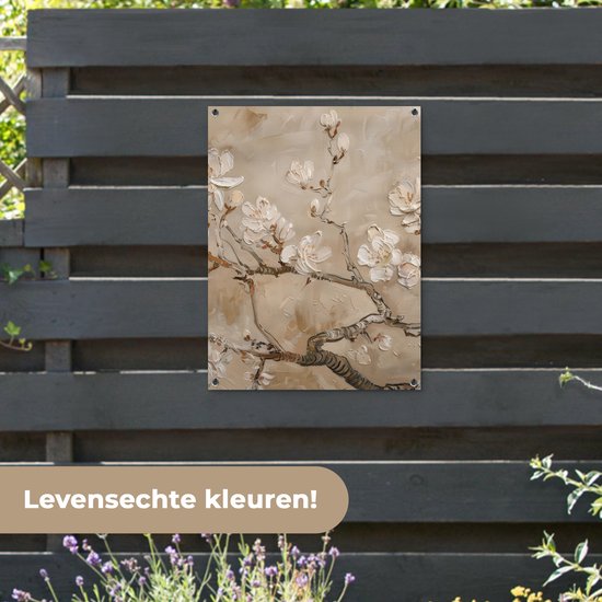Affiche de jardin 60x80 cm - Décoration de jardin Fleurs - Moderne - Beige - Wit - Fleur - Affiche pour le jardin - Décoration extérieure - Peinture de jardin de clôture - Décoration murale en tissu de jardin - Décoration murale en tissu de balcon